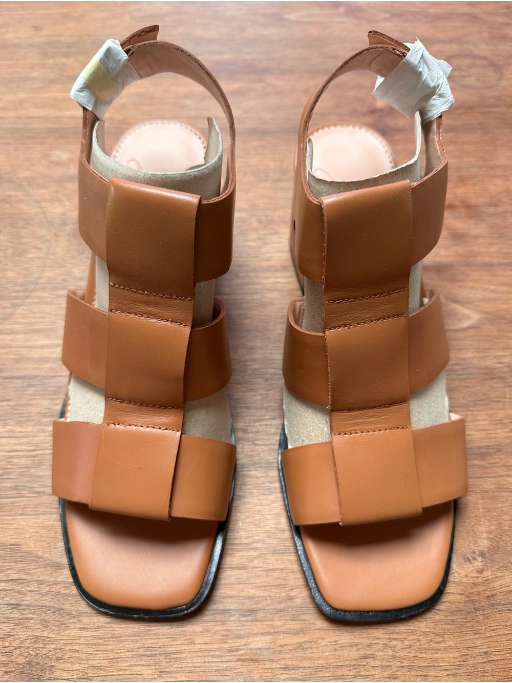 New in Box J. Crew Cognac Leather Vacchetta Fisherman Block-Heel Sandals